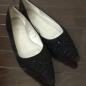 Unisa Ladies Black Suede Beaded Flats Size 9